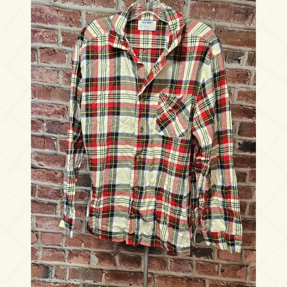 Men's OLD NAVY Flannel Pajama‎ Button Down Shirt Large